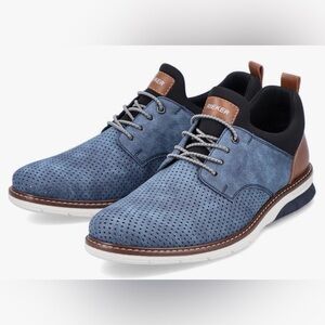 Rieker Men's Blue Perforated Casual Lace-Up Oxfords with Brown Accents